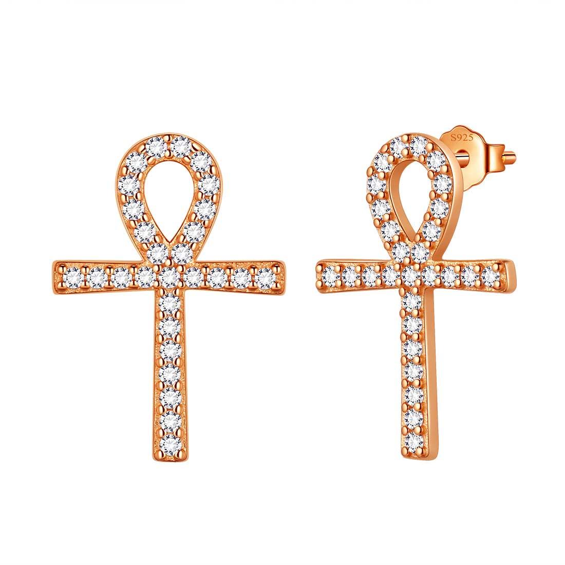 Tokyo Mart Ankh Cross Stud Earrings Women Mens Jewelry Sterling Silver