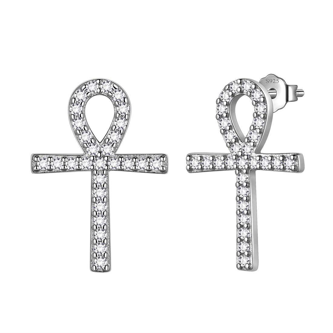 Tokyo Mart Ankh Cross Stud Earrings Women Mens Jewelry Sterling Silver