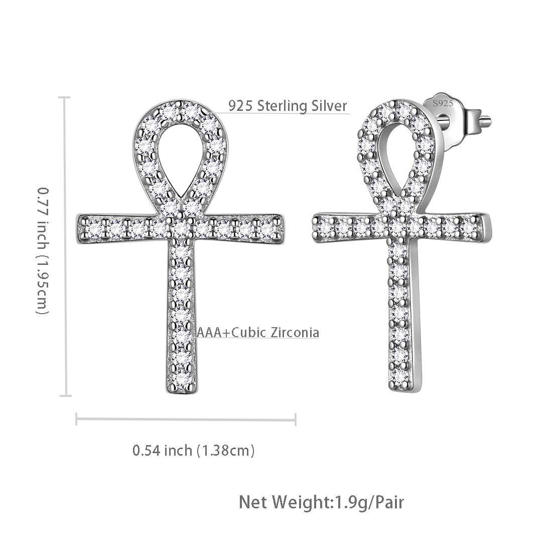 Tokyo Mart Ankh Cross Stud Earrings Women Mens Jewelry Sterling Silver