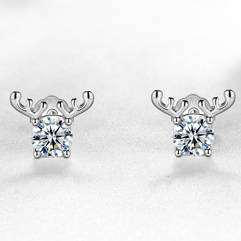 Tokyo Mart Antlers Moissanite Stud Earrings Women Girls Jewelry 925 Sterling Silver