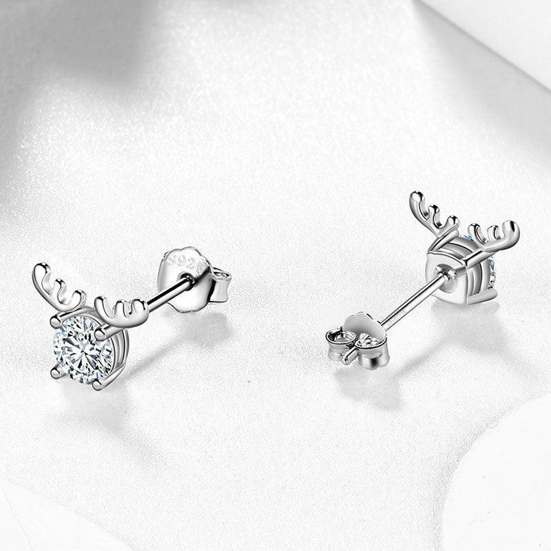 Tokyo Mart Antlers Moissanite Stud Earrings Women Girls Jewelry 925 Sterling Silver