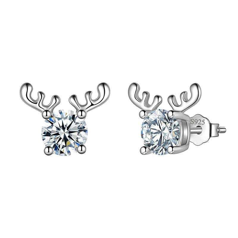 Tokyo Mart Antlers Moissanite Stud Earrings Women Girls Jewelry 925 Sterling Silver