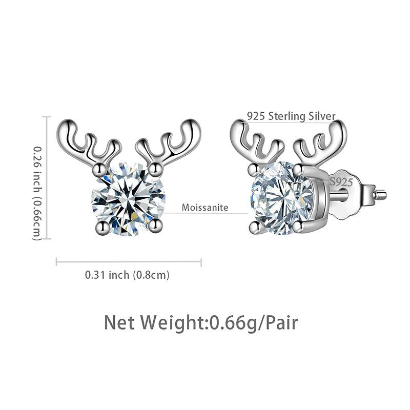 Tokyo Mart Antlers Moissanite Stud Earrings Women Girls Jewelry 925 Sterling Silver