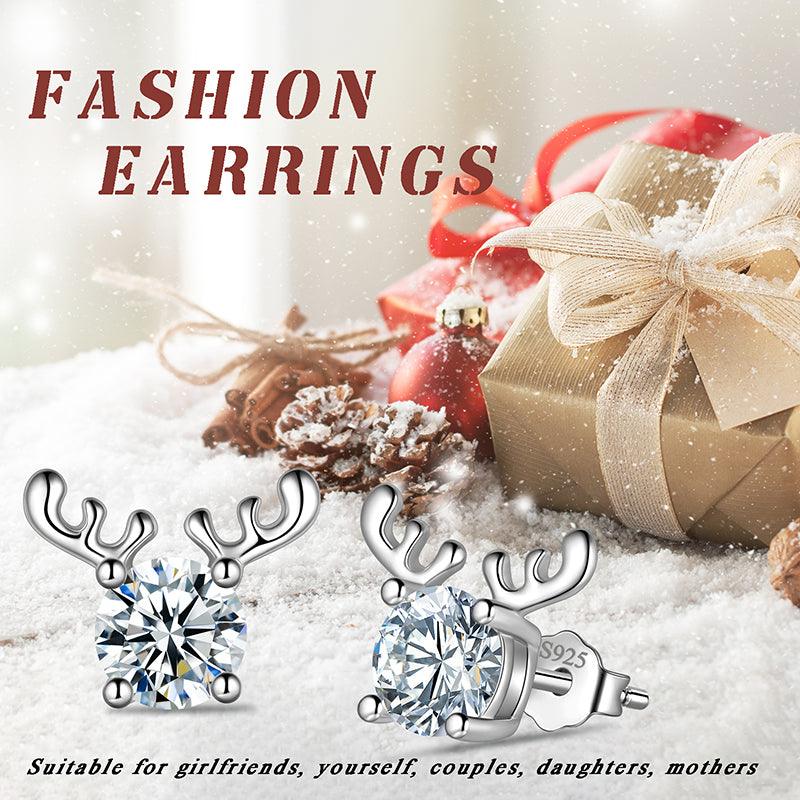 Tokyo Mart Antlers Moissanite Stud Earrings Women Girls Jewelry 925 Sterling Silver