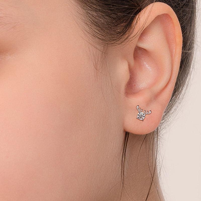 Tokyo Mart Antlers Moissanite Stud Earrings Women Girls Jewelry 925 Sterling Silver