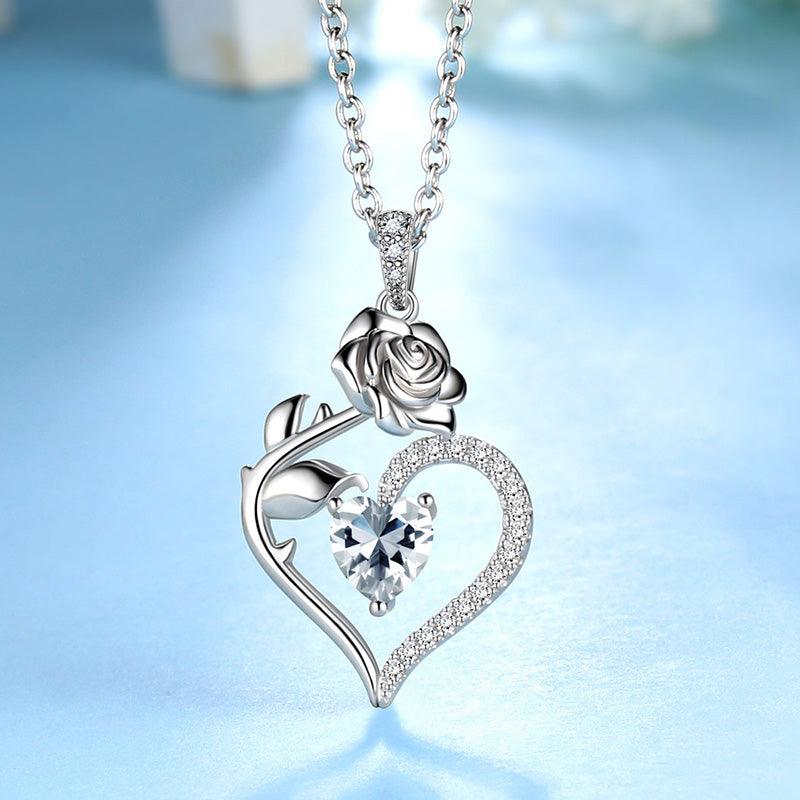 Tokyo Mart April Diamond Necklace Women Heart Birthstone Pendant Flower Rose Jewelry Birthday Gifts