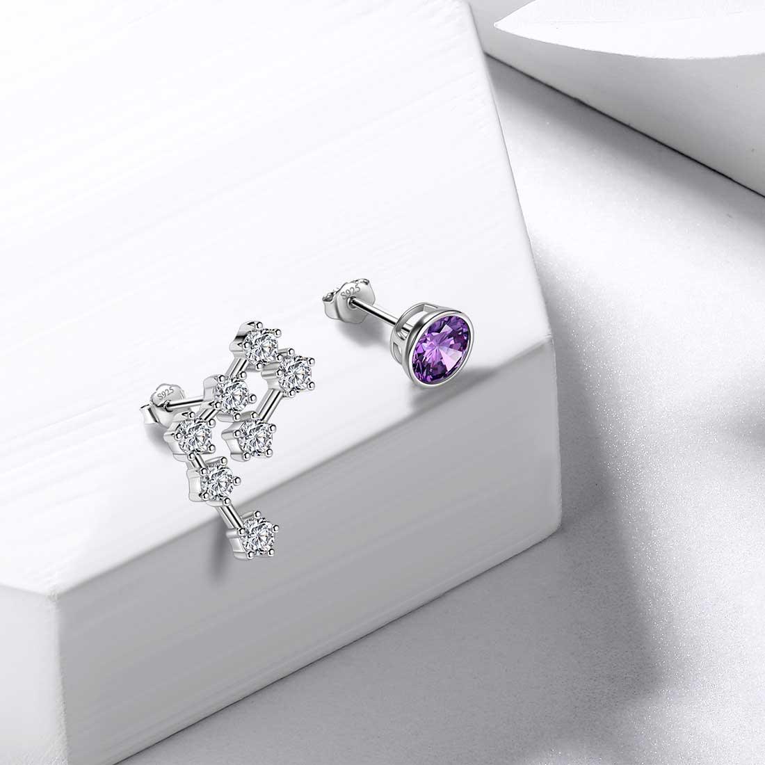 Tokyo Mart Aquarius Earrings February Birthstone Zodiac Studs Women Girls Jewelry Birthday Gift