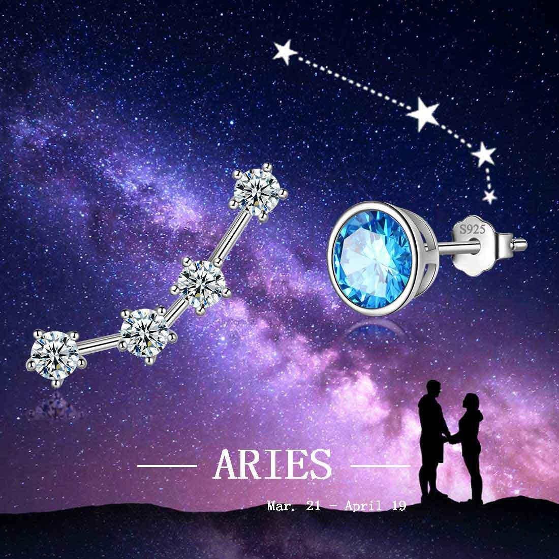 Tokyo Mart Aries Earrings March Birthstone Zodiac Studs Women Girls Jewelry Birthday Gift