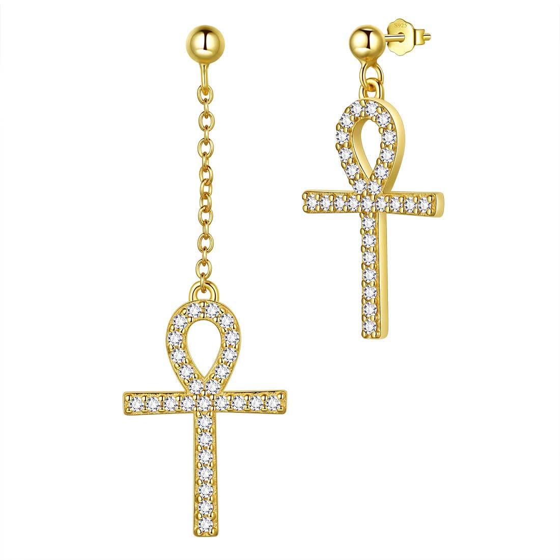 Tokyo Mart Asymmetry Ankh Cross Earrings Women Mens Jewelry Sterling Silver