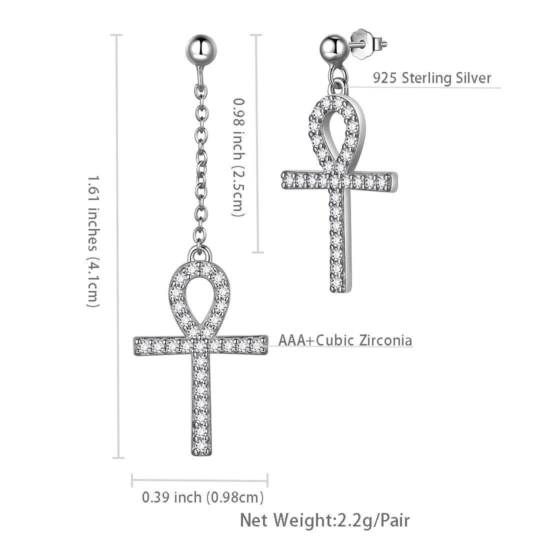 Tokyo Mart Asymmetry Ankh Cross Earrings Women Mens Jewelry Sterling Silver