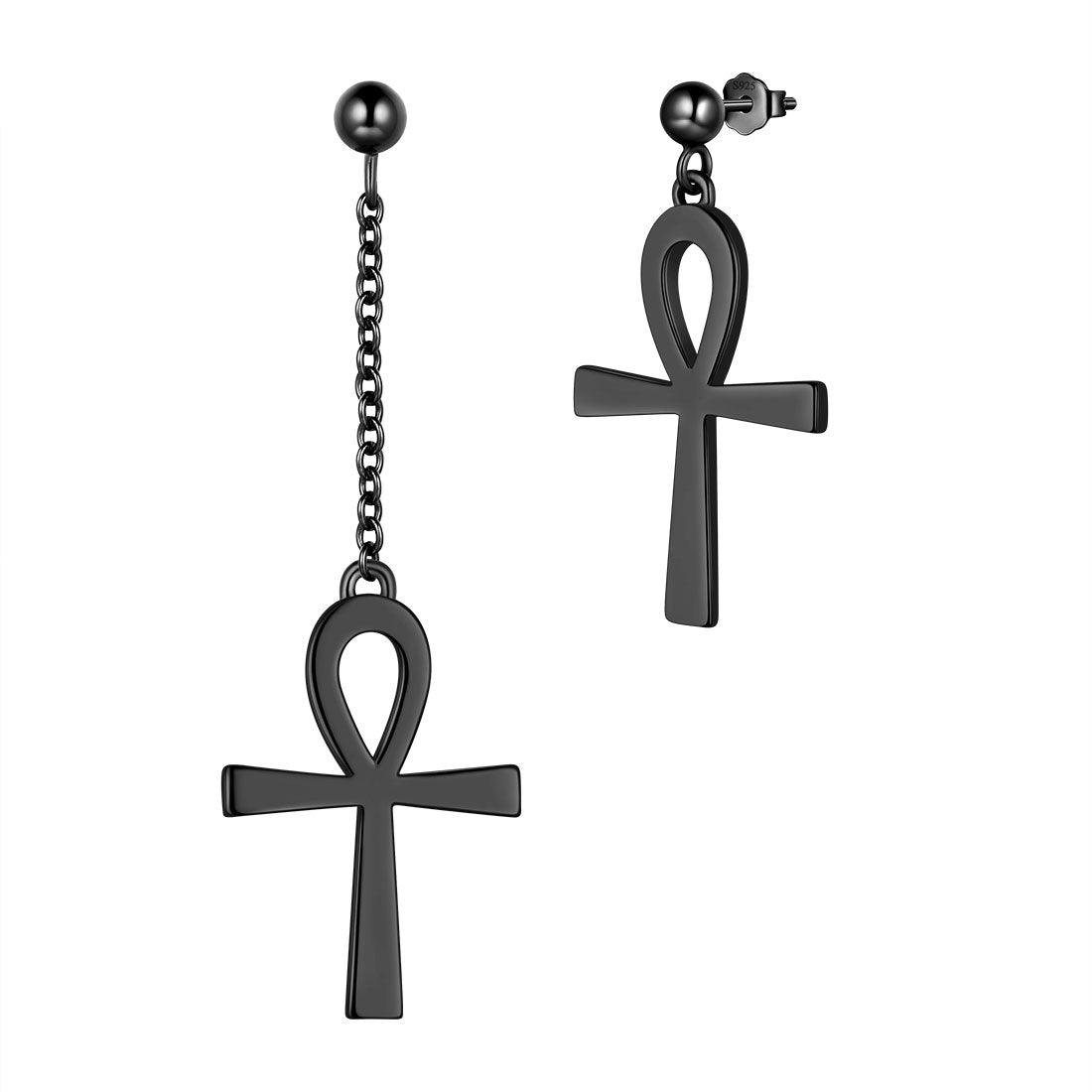 Tokyo Mart Asymmetry Ankh Cross Earrings Women Mens Jewelry Sterling Silver