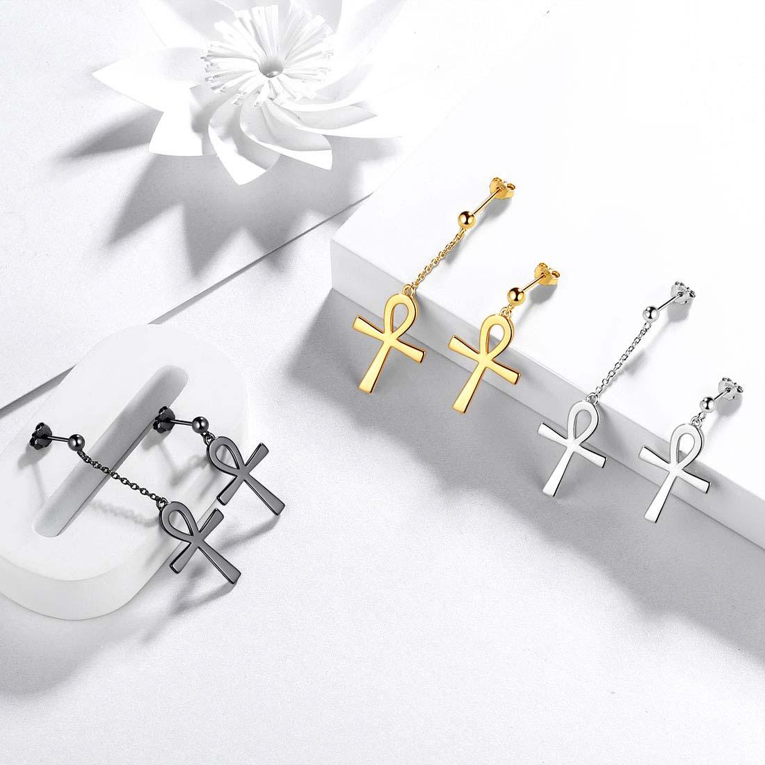 Tokyo Mart Asymmetry Ankh Cross Earrings Women Mens Jewelry Sterling Silver