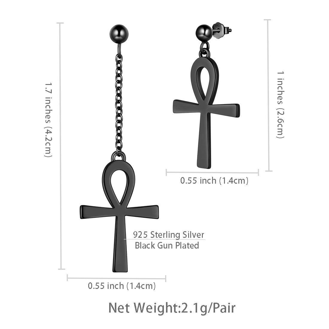 Tokyo Mart Asymmetry Ankh Cross Earrings Women Mens Jewelry Sterling Silver