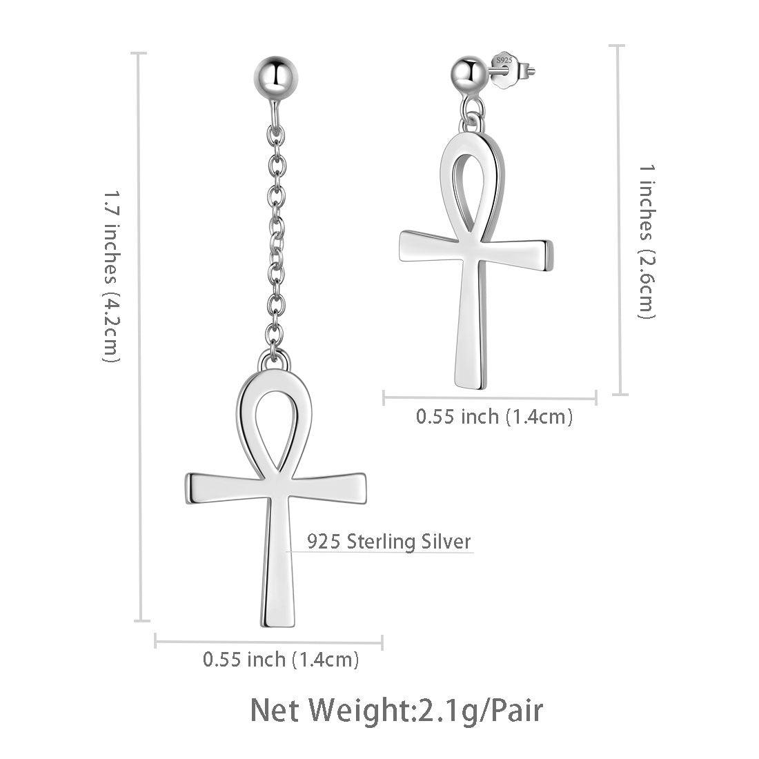 Tokyo Mart Asymmetry Ankh Cross Earrings Women Mens Jewelry Sterling Silver