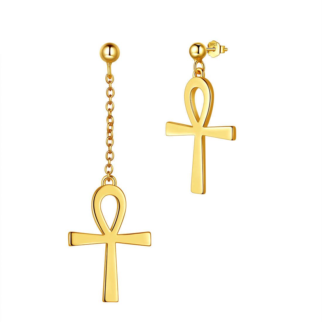 Tokyo Mart Asymmetry Ankh Cross Earrings Women Mens Jewelry Sterling Silver