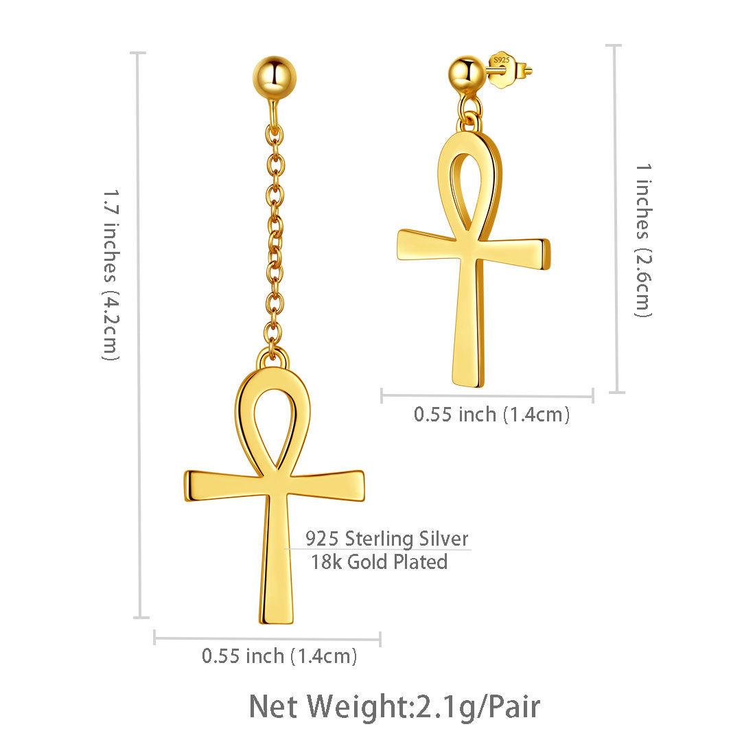 Tokyo Mart Asymmetry Ankh Cross Earrings Women Mens Jewelry Sterling Silver