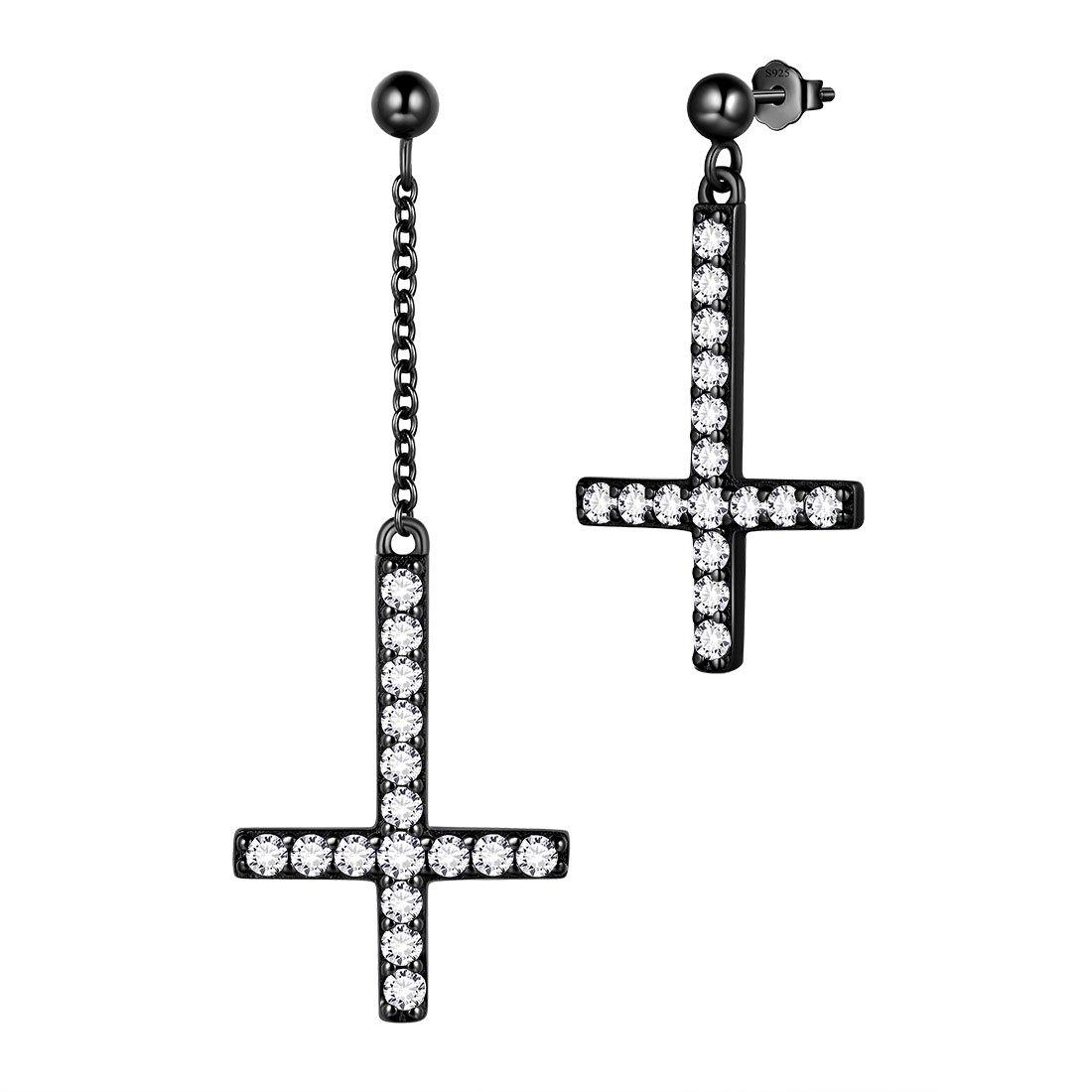 Tokyo Mart Asymmetry Upside Down Cross Earrings Stud Dangle Women Mens Jewelry