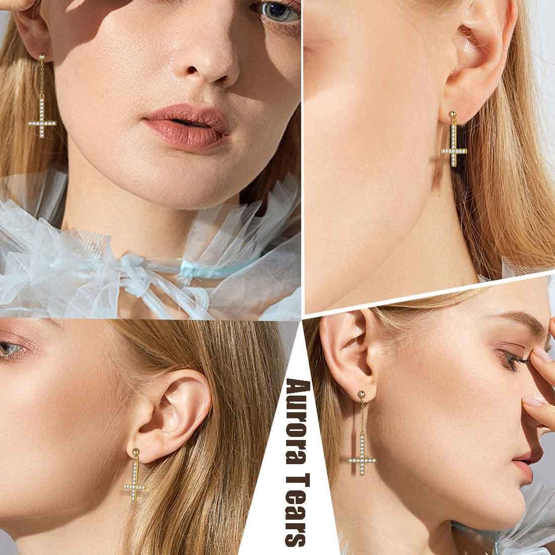 Tokyo Mart Asymmetry Upside Down Cross Earrings Stud Dangle Women Mens Jewelry