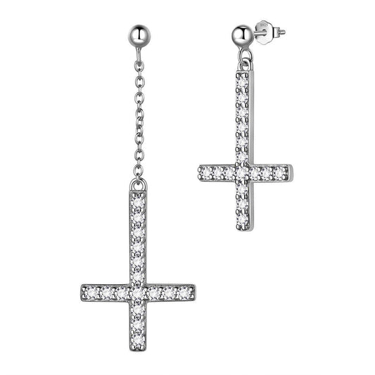 Tokyo Mart Asymmetry Upside Down Cross Earrings Stud Dangle Women Mens Jewelry