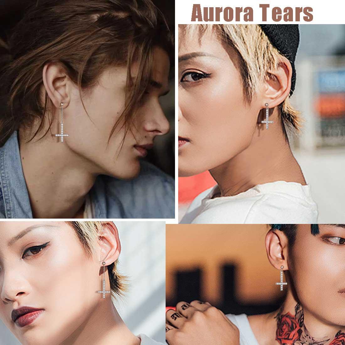 Tokyo Mart Asymmetry Upside Down Cross Earrings Stud Dangle Women Mens Jewelry