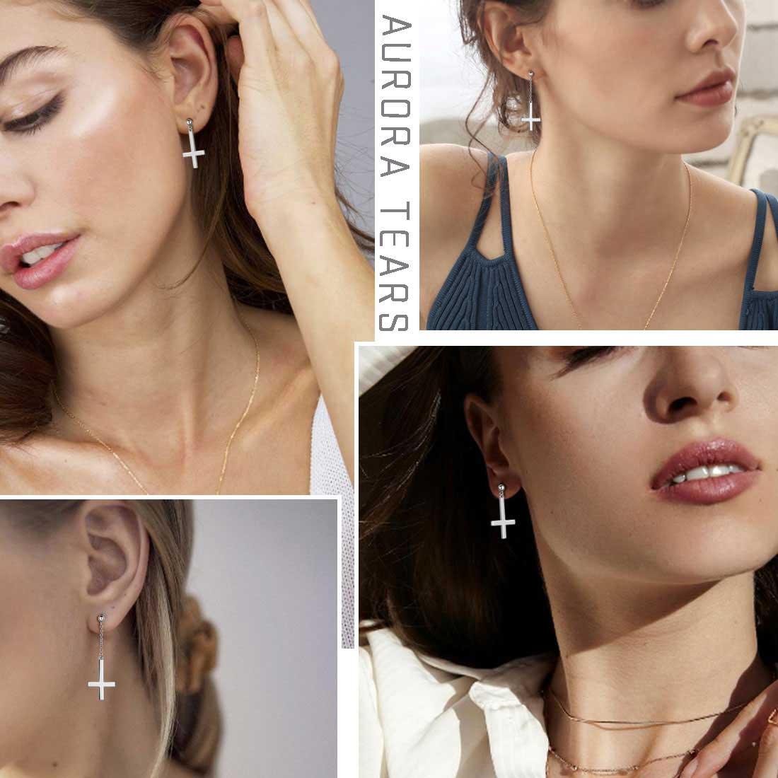 Tokyo Mart Asymmetry Upside Down Cross Earrings Stud Dangle Women Mens Jewelry