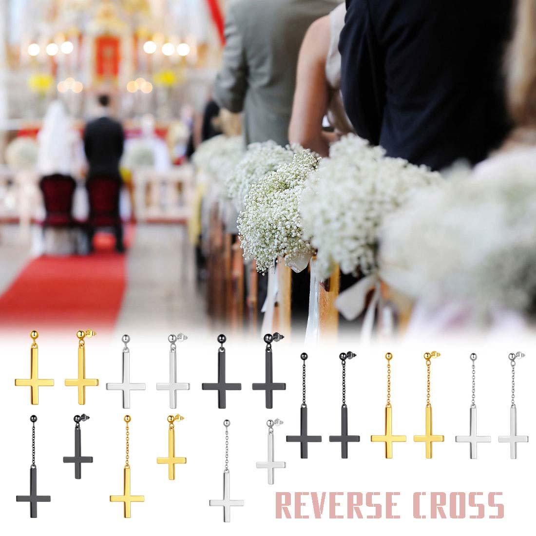 Tokyo Mart Asymmetry Upside Down Cross Earrings Stud Dangle Women Mens Jewelry