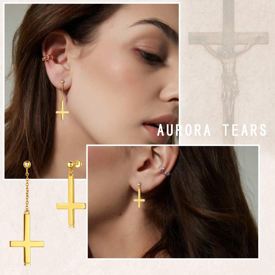 Tokyo Mart Asymmetry Upside Down Cross Earrings Stud Dangle Women Mens Jewelry