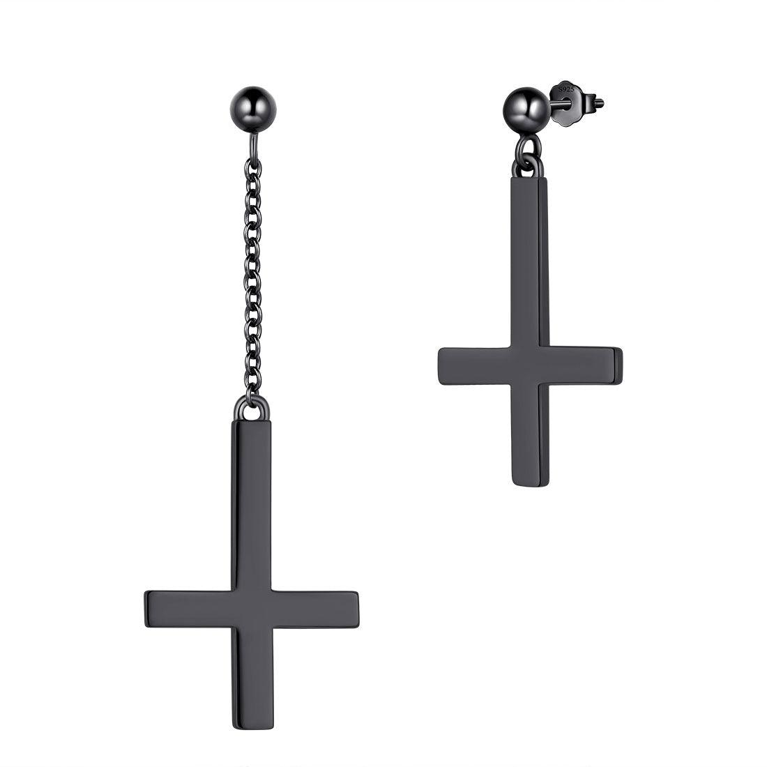 Tokyo Mart Asymmetry Upside Down Cross Earrings Stud Dangle Women Mens Jewelry