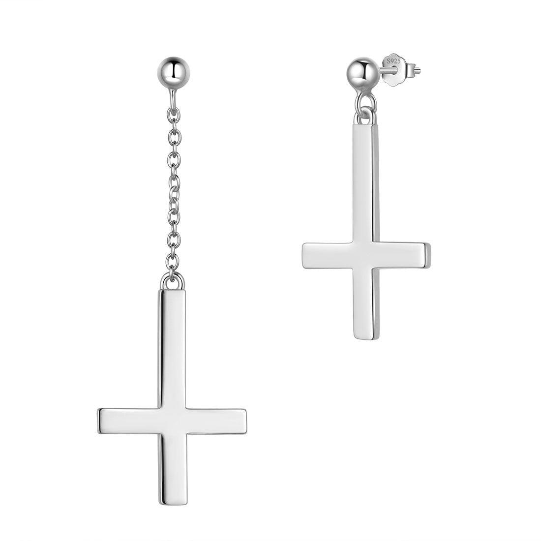 Tokyo Mart Asymmetry Upside Down Cross Earrings Stud Dangle Women Mens Jewelry