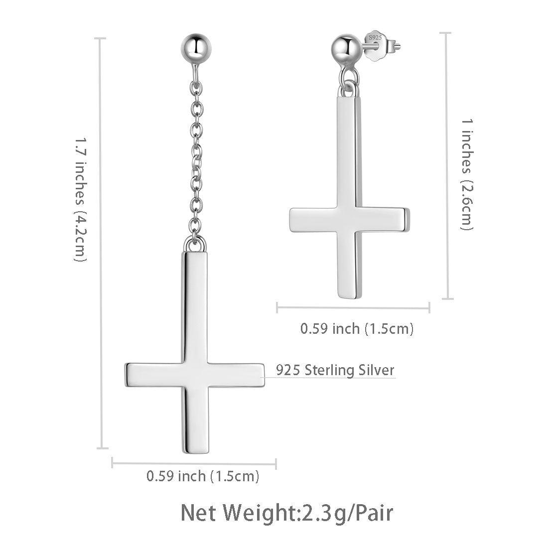 Tokyo Mart Asymmetry Upside Down Cross Earrings Stud Dangle Women Mens Jewelry