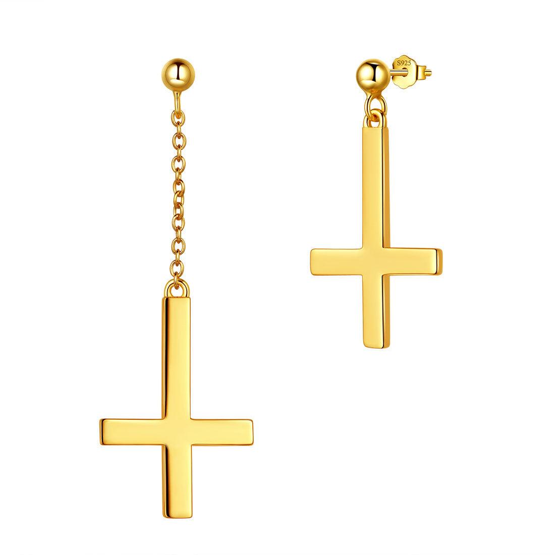 Tokyo Mart Asymmetry Upside Down Cross Earrings Stud Dangle Women Mens Jewelry