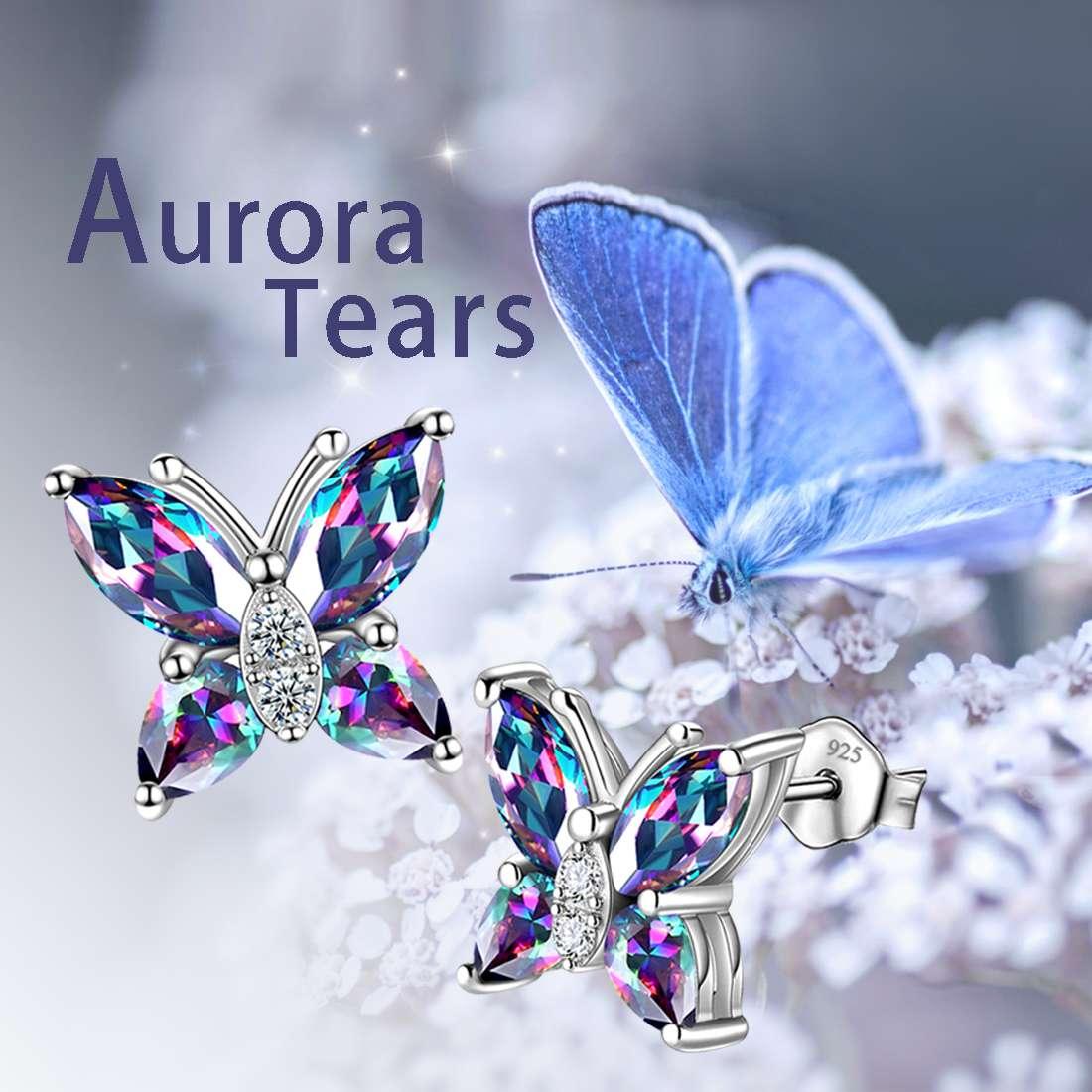 Tokyo Mart Butterfly Rainbow Mystic Topaz Stud Earrings Women Girls Jewelry Gift Sterling Silver