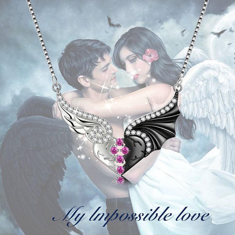 Tokyo Mart Angel Devil Wings Heart Pendant Necklace Jewelry Women Girls Gift 925 Sterling Silver