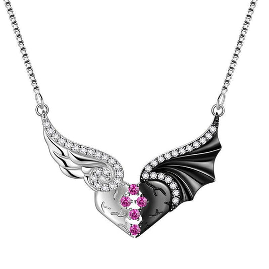 Tokyo Mart Angel Devil Wings Heart Pendant Necklace Jewelry Women Girls Gift 925 Sterling Silver