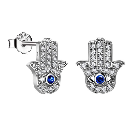 Tokyo Mart Blue Evil Eye Earrings Stud Women Girls Protection Jewelry Hamsa Hand of Fatima 925 Sterling Silver