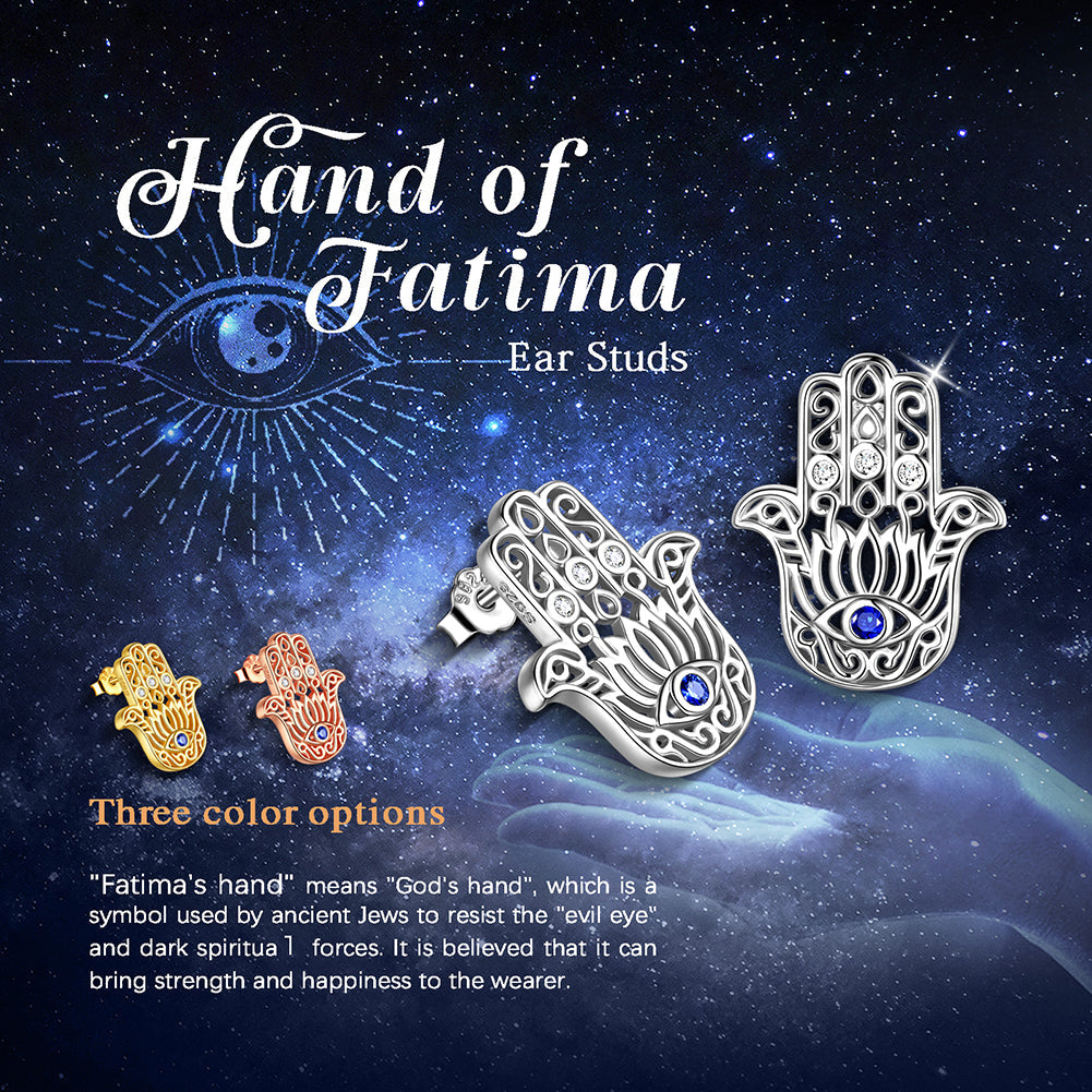 Tokyo Mart Blue Evil Eye Earrings Men Women Jewelry Lotus Fatima Hamsa Hand Stud Earrings 925 Sterling Silver