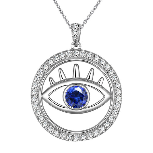 Tokyo Mart Blue Evil Eye Necklace Men Womens Round Pendant Charm 925 sterling silver