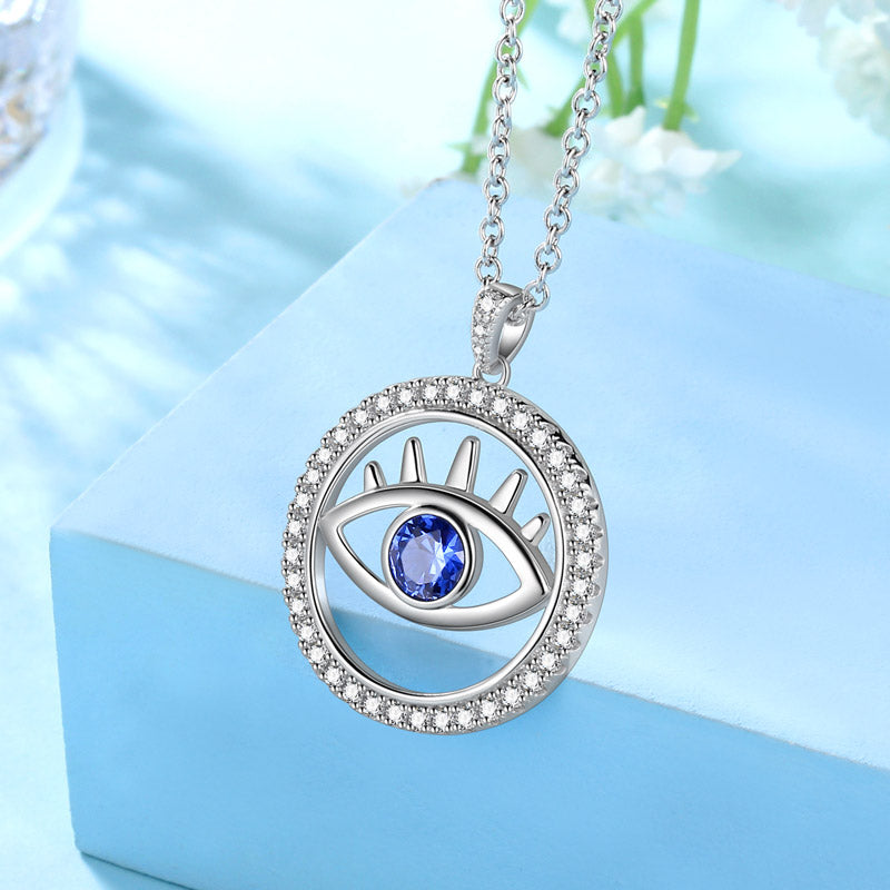 Tokyo Mart Blue Evil Eye Necklace Men Womens Round Pendant Charm 925 sterling silver