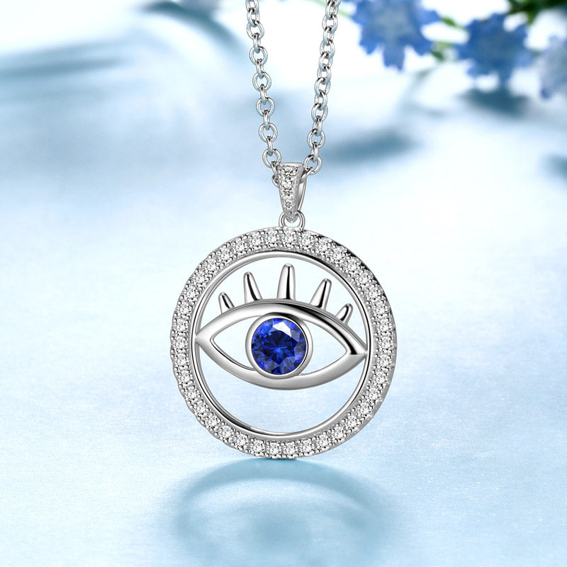 Tokyo Mart Blue Evil Eye Necklace Men Womens Round Pendant Charm 925 sterling silver