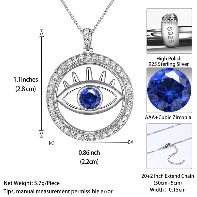 Tokyo Mart Blue Evil Eye Necklace Men Womens Round Pendant Charm 925 sterling silver