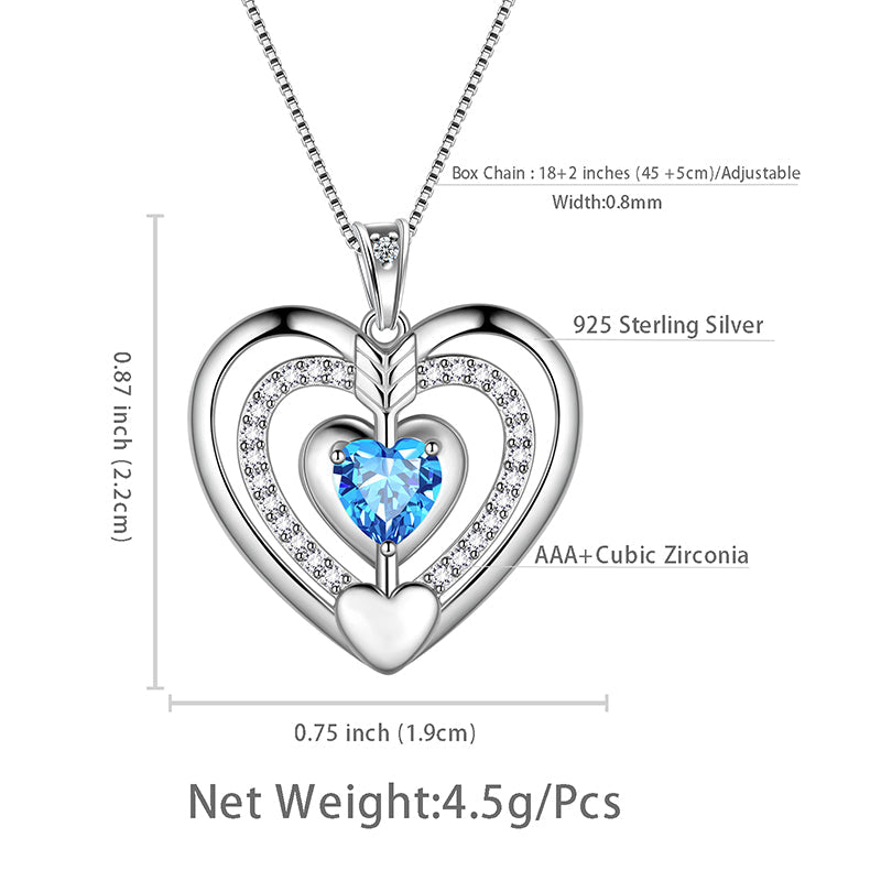 Tokyo Mart Women Blue Heart Necklace March Birthstone Pendant Aquamarine Girls Jewelry Birthday Gifts 925 Sterling Silver