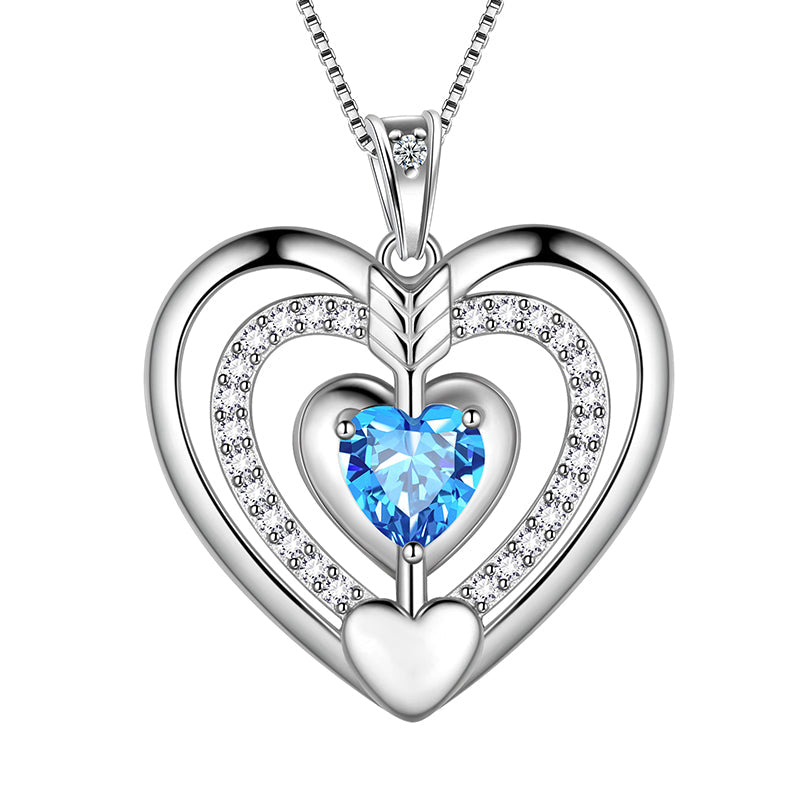 Tokyo Mart Women Blue Heart Necklace March Birthstone Pendant Aquamarine Girls Jewelry Birthday Gifts 925 Sterling Silver