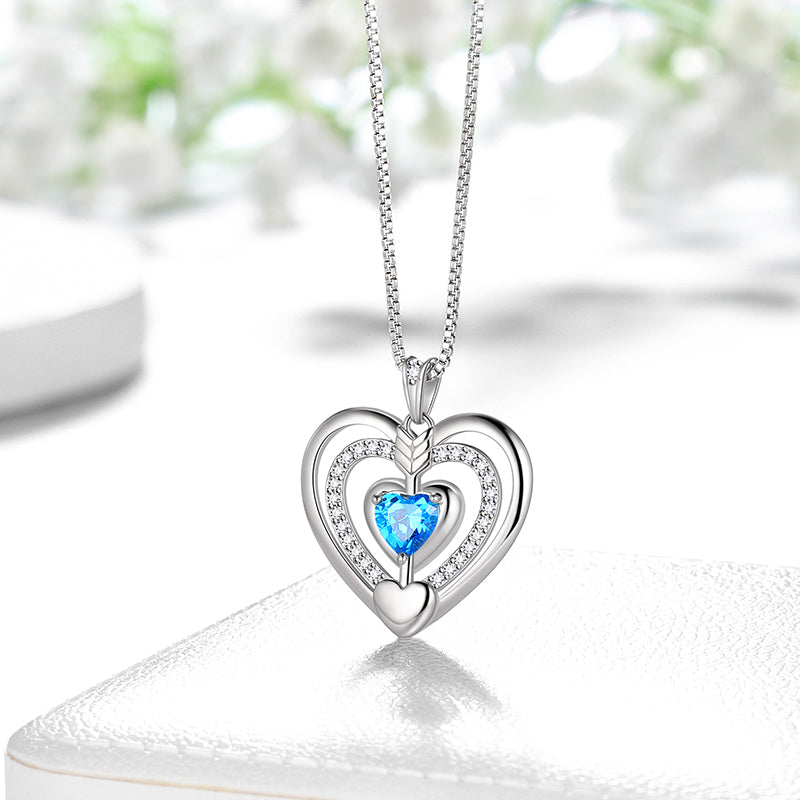 Tokyo Mart Women Blue Heart Necklace March Birthstone Pendant Aquamarine Girls Jewelry Birthday Gifts 925 Sterling Silver