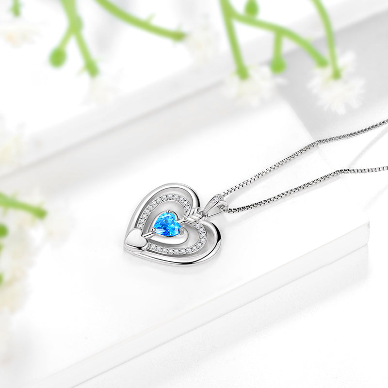 Tokyo Mart Women Blue Heart Necklace March Birthstone Pendant Aquamarine Girls Jewelry Birthday Gifts 925 Sterling Silver