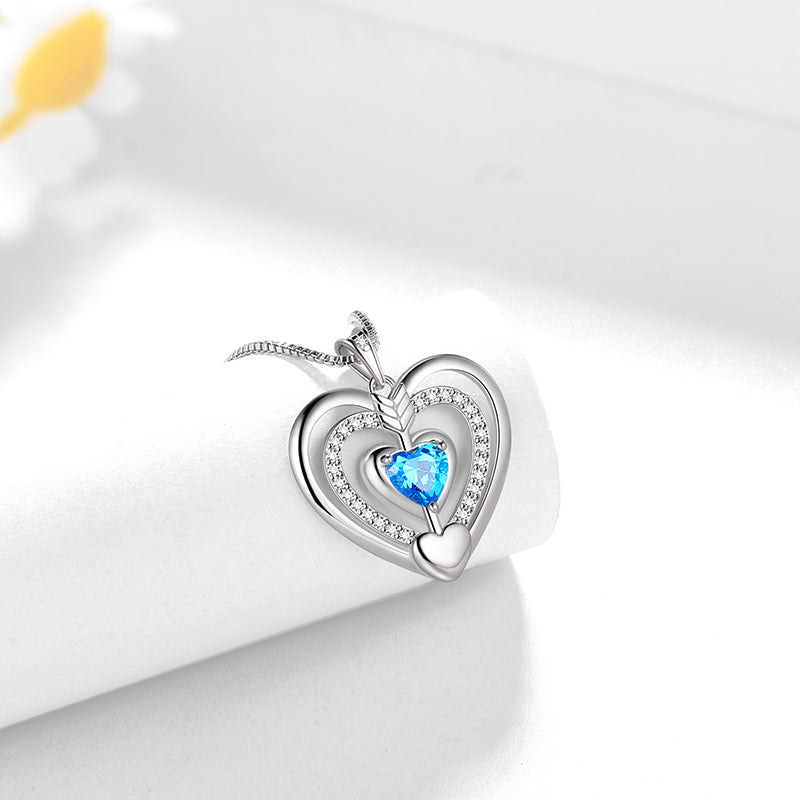 Tokyo Mart Women Blue Heart Necklace March Birthstone Pendant Aquamarine Girls Jewelry Birthday Gifts 925 Sterling Silver