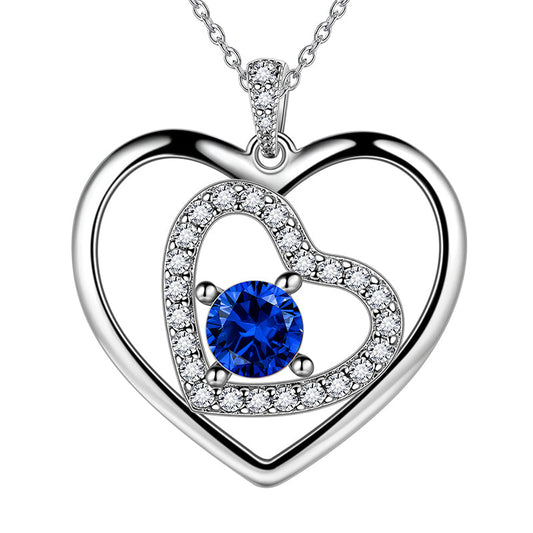 Tokyo Mart Women Blue Heart Necklace September Birthstone Pendant Sapphire Girls Jewelry Birthday Gifts 925 Sterling Silver