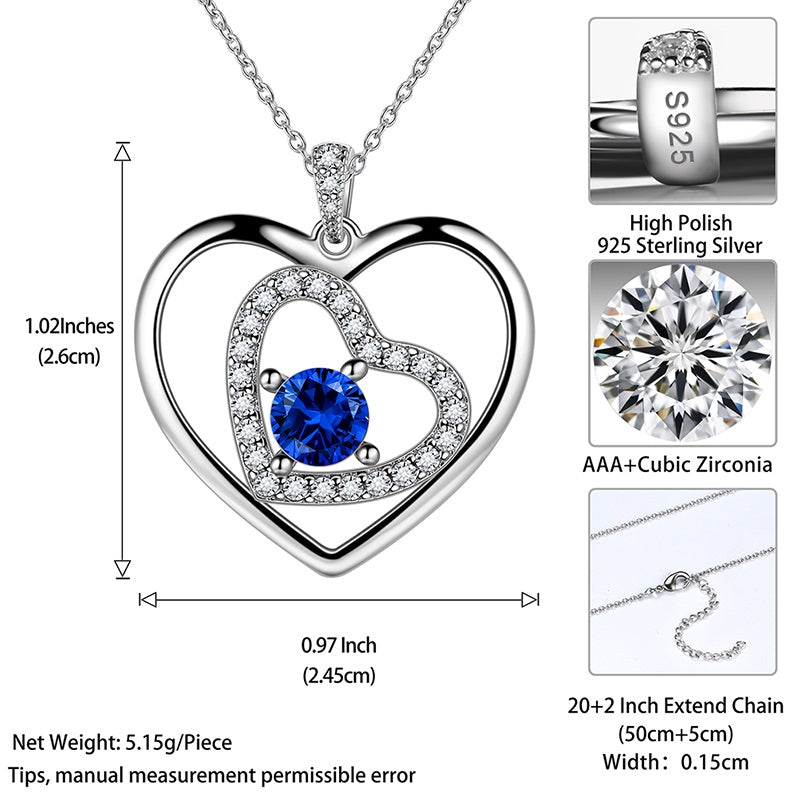 Tokyo Mart Women Blue Heart Necklace September Birthstone Pendant Sapphire Girls Jewelry Birthday Gifts 925 Sterling Silver