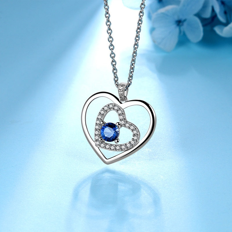 Tokyo Mart Women Blue Heart Necklace September Birthstone Pendant Sapphire Girls Jewelry Birthday Gifts 925 Sterling Silver