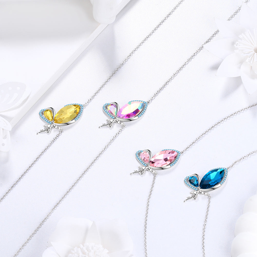 Tokyo Mart Butterfly Fairy Necklace Women Birthstone Necklace 925 Sterling Silver Pendant Jewelry Birthday Gifts