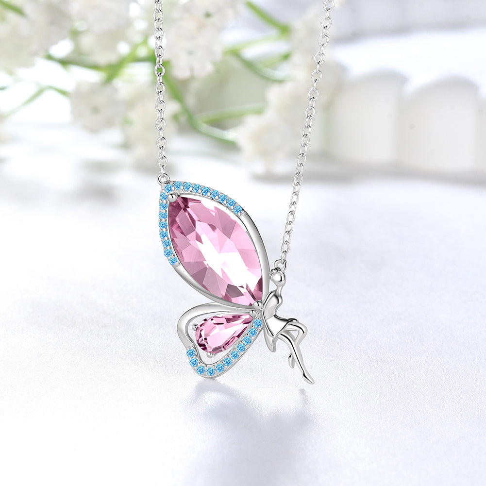 Tokyo Mart Butterfly Fairy Necklace Women Birthstone Necklace 925 Sterling Silver Pendant Jewelry Birthday Gifts